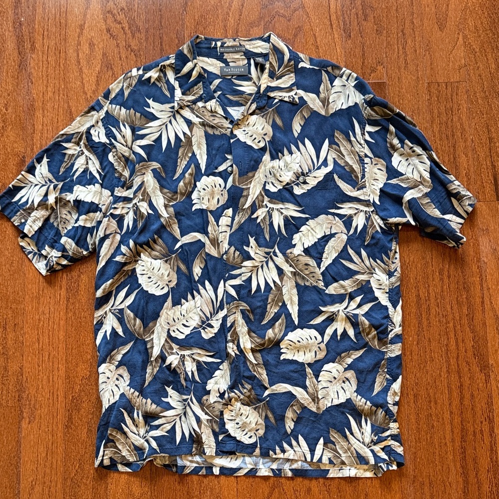 Van Heusen Blue and Brown Leaf Print Shirt